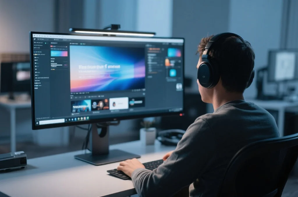 用户在桌面电脑上享受意昂2的沉浸式娱乐体验